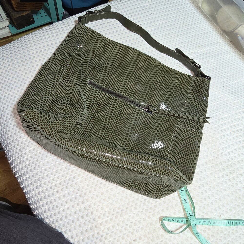 SORIAL SAMMY SNAKE OLIVE GREEN EMBOSSED LEATHER HOBO BAG